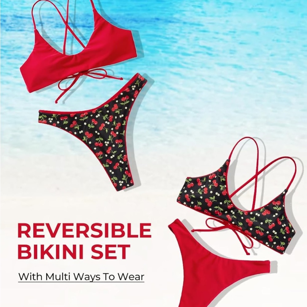 Cherry Print Bikini Set - Reversible - image 2